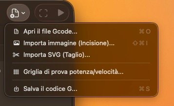 Lùmen — menu di salvataggio e caricamento progetti