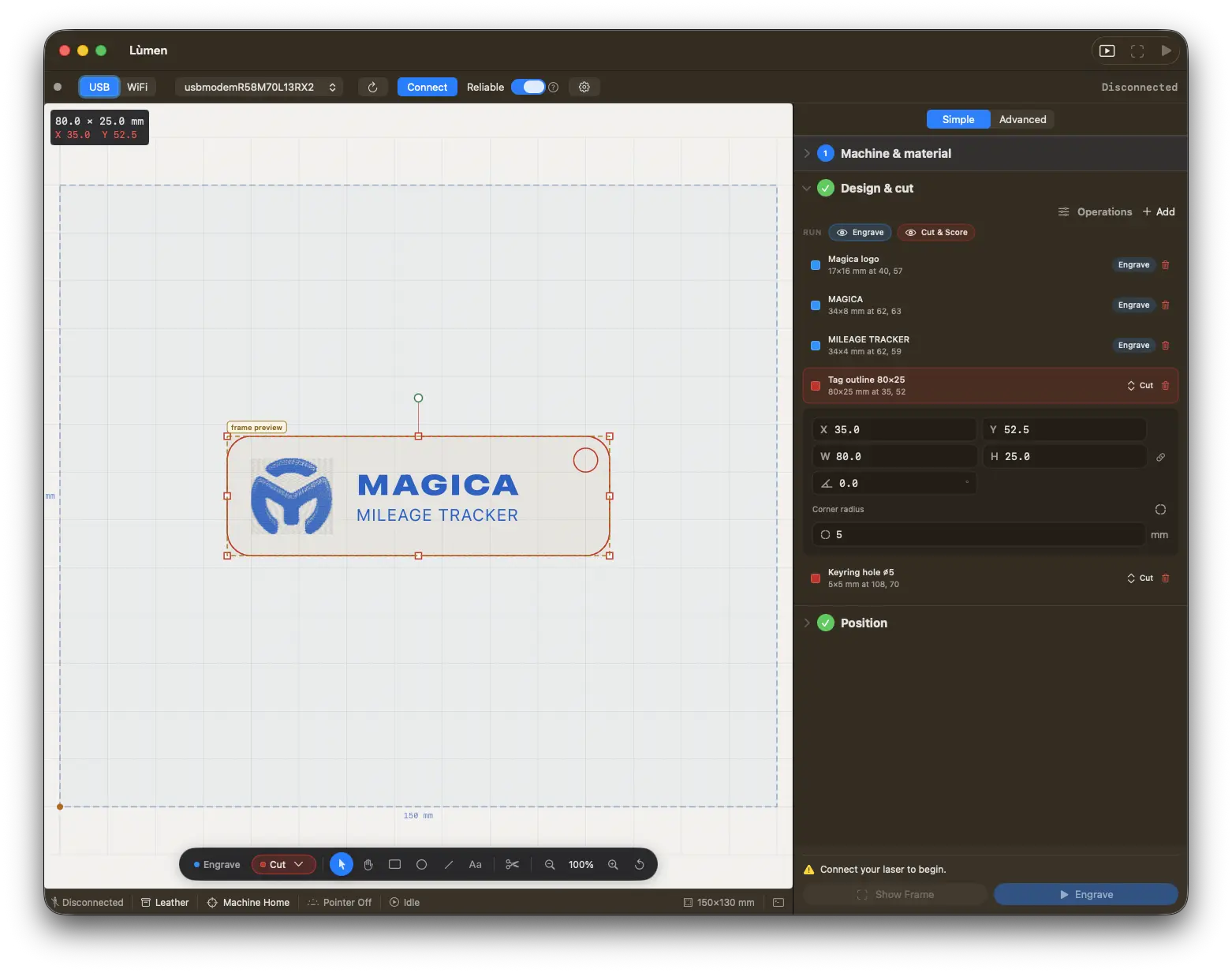 Lùmen, software di incisione laser per Mac — controller GRBL con incisione di immagini, taglio SVG e anteprima del dithering